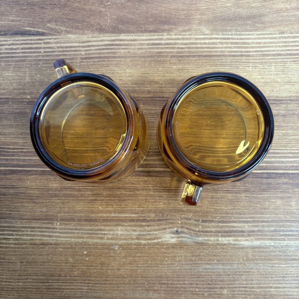 Set of 2 Arcoroc France Amber Glass Coffee Mugs Square Handle Vintage Cups - Picture 4 of 6
